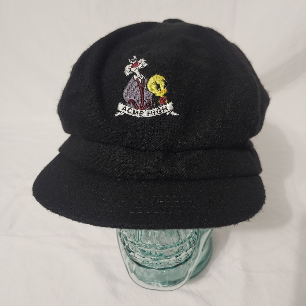 Vintage 90's Warner Bros. Sylvester & Tweety ACME High Blk Wool Newsboy Cap Sz M